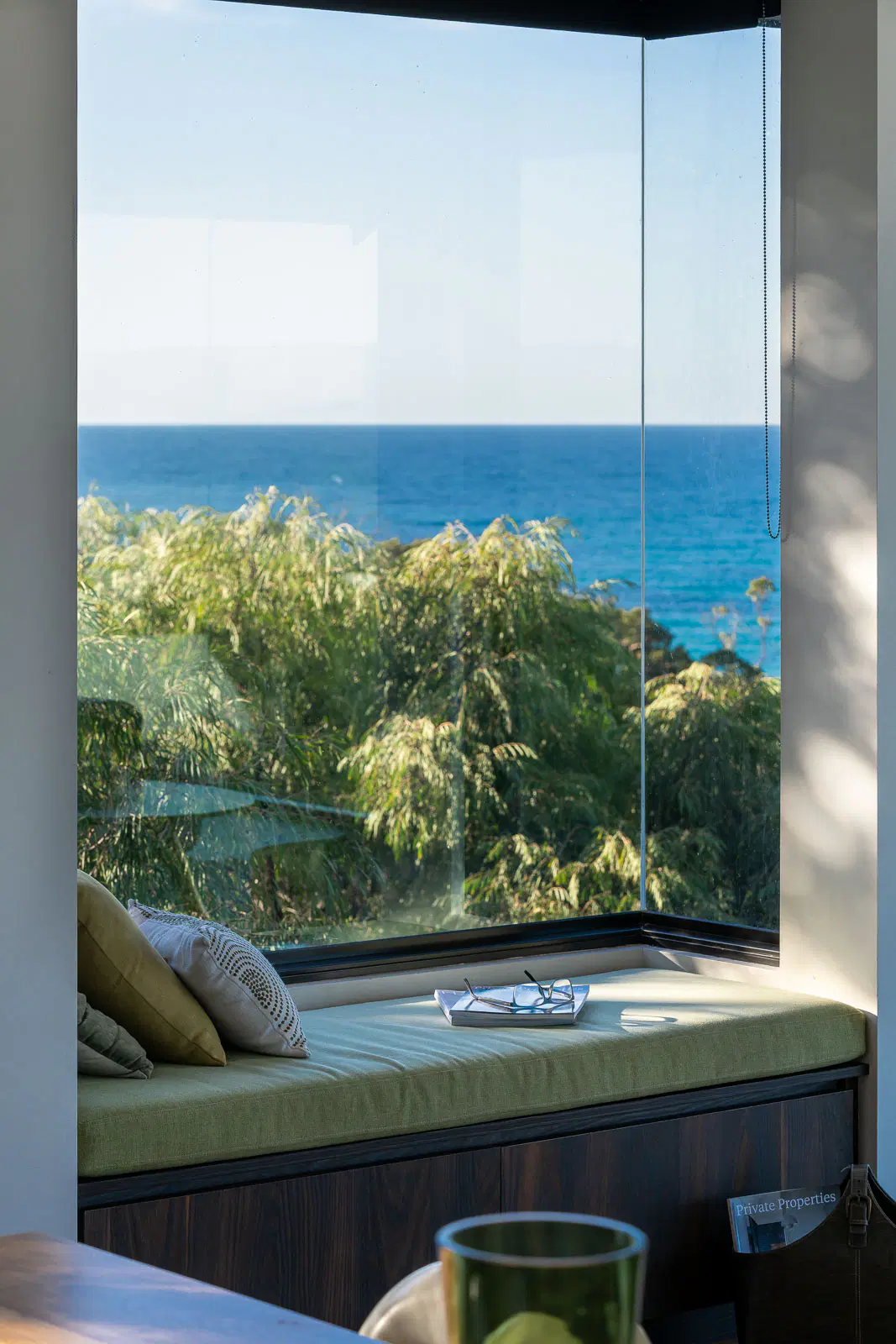 A window seat looking out to the ocean
